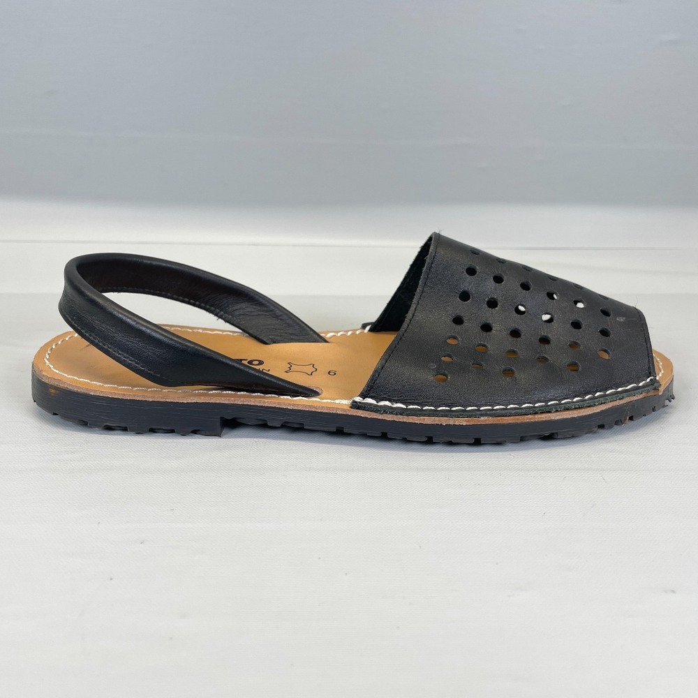 Sesto Avarca Sandals Womens Size 6 Black Leather Slingback Casual Peep Toe Shoes